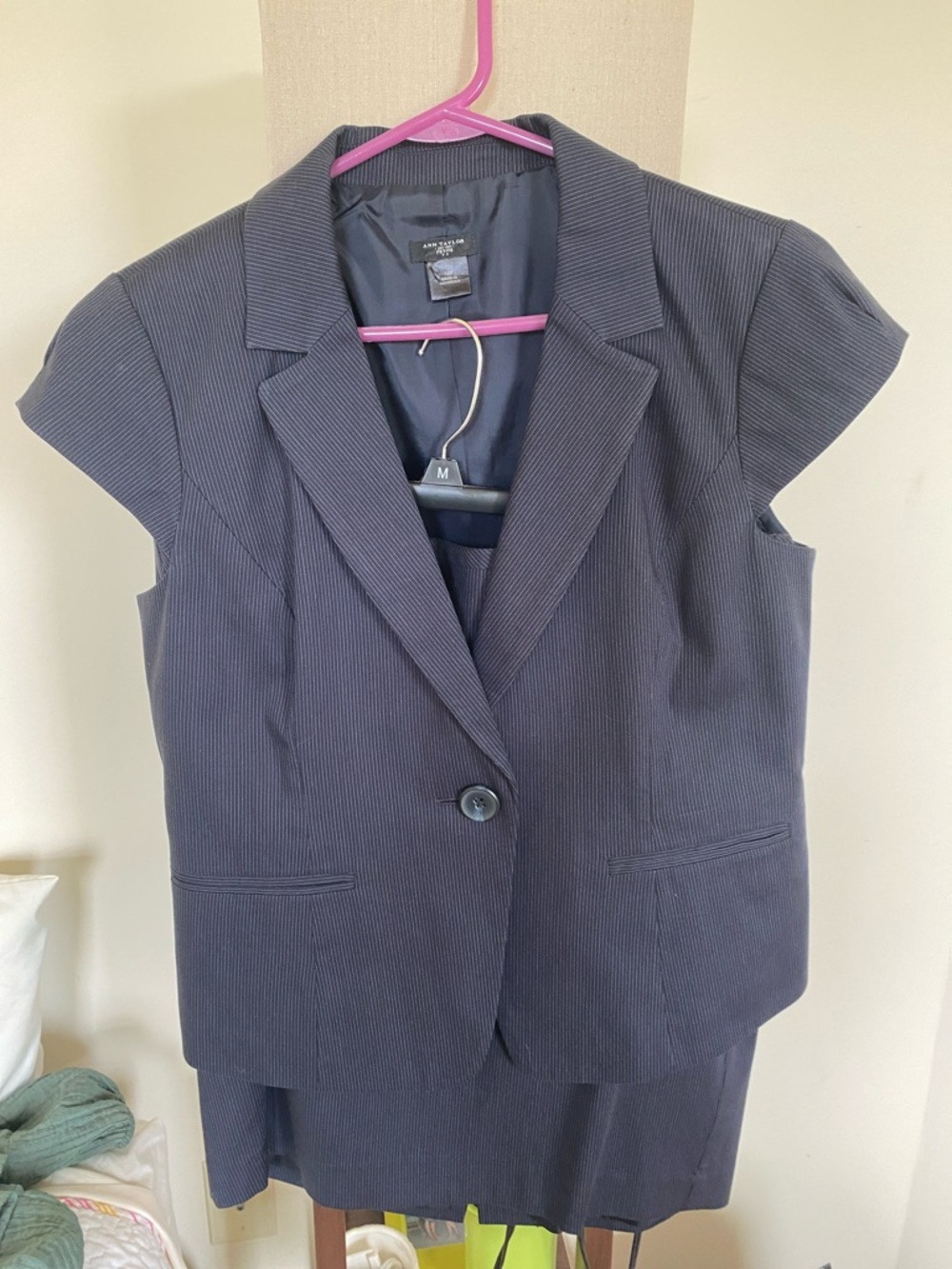 Ann Taylor Navy Pinstripe Pencil Skirt suit